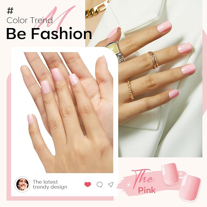 Modelones Pink Press on Nails, Christmas Short Square Fake Nails, Reusable Nail Kit with Nail Glue Adhesive Tabs Mini Nail File, Nails Press Ons 32Pcs 16Sizes, Women Girl Gift