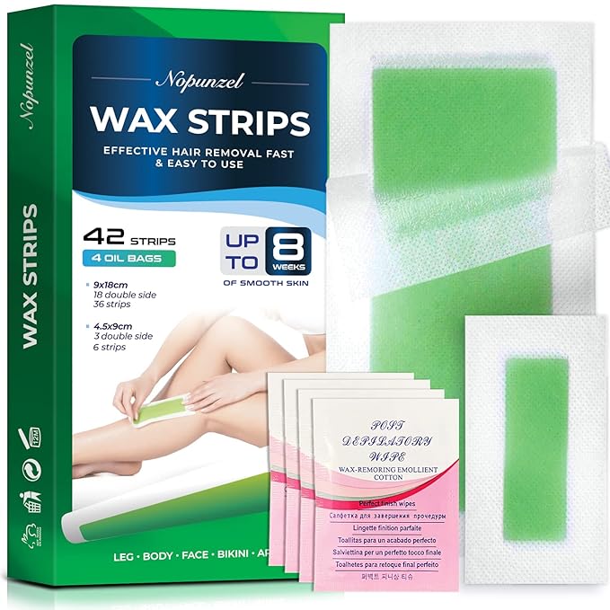 Wax Strips: 42 Waxing Strips - Hair Removal for Body Arms Legs Chest Back - Brazilian Waxing - Waxing Kit for Women Men - 2 Sizes