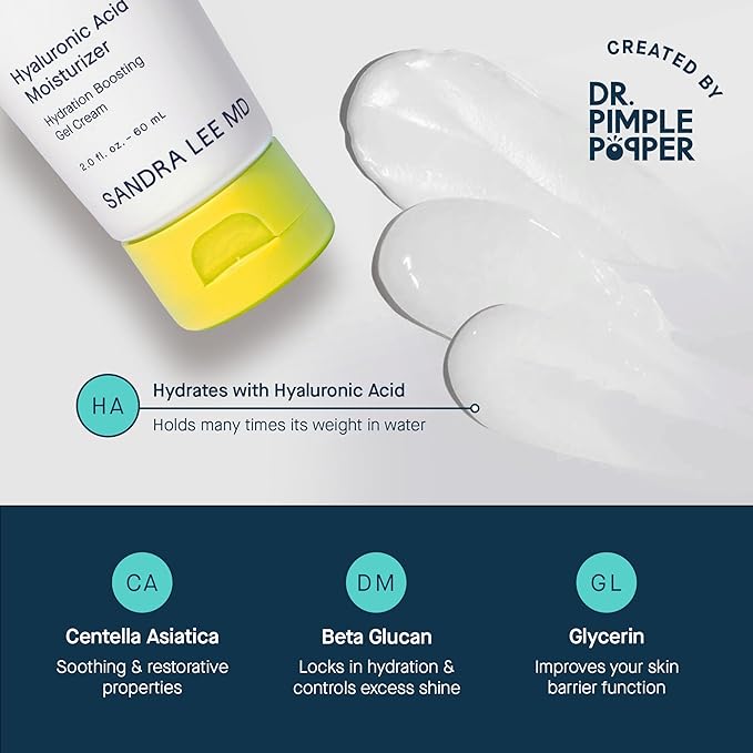SLMD by Dr. Pimple Popper | Hyaluronic Acid Face Moisturizer 2.0 fl. oz. Hyaluronic Acid Moisturizer Cream for Face, Lightweight, Oil-Free Hydration for All Skin Types, Smooths & Soothes.