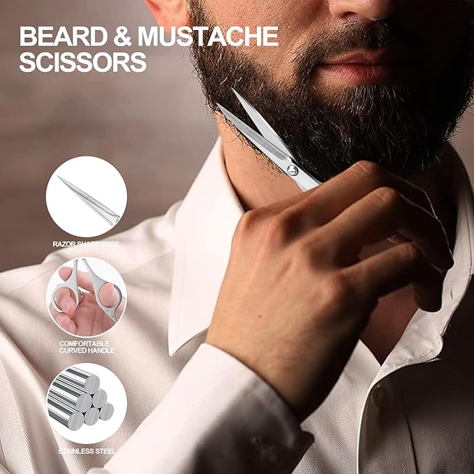 Professional beard scissors, 4.9-inch (silver) small pointed stainless steel hairdressing scissors, Moustache Trimming，suitable for personal care and beauty of both men and women