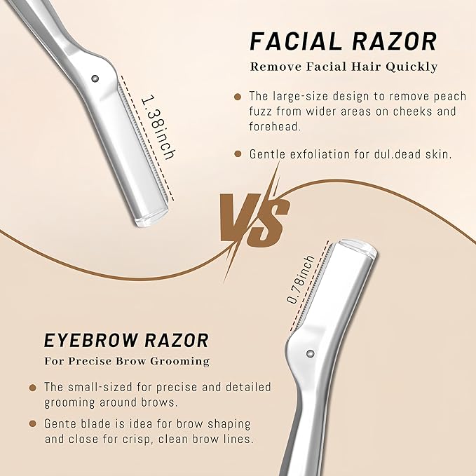 Stainless Steel Eyebrow Razor - Face Razors with Travel Cover & 10 Refill Blades, Eyebrow Brush - Help Exfoliate and Smooth Skin for Eyebrow, Leg, BIKINI, Facial, Beard Remove - L
