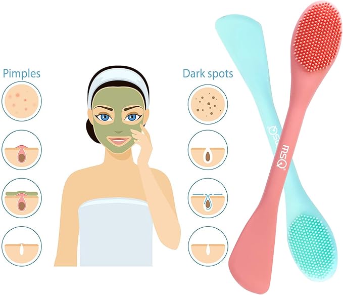 MSQ Silicone Face Mask Brush, Soft Facial Cleansing Scrubber, 2 Pack Double-End Facial Mask Brush for Mud, Clay, Charcoal Mixed Mask, DIY, Skincare Applicator Tools (Orange)