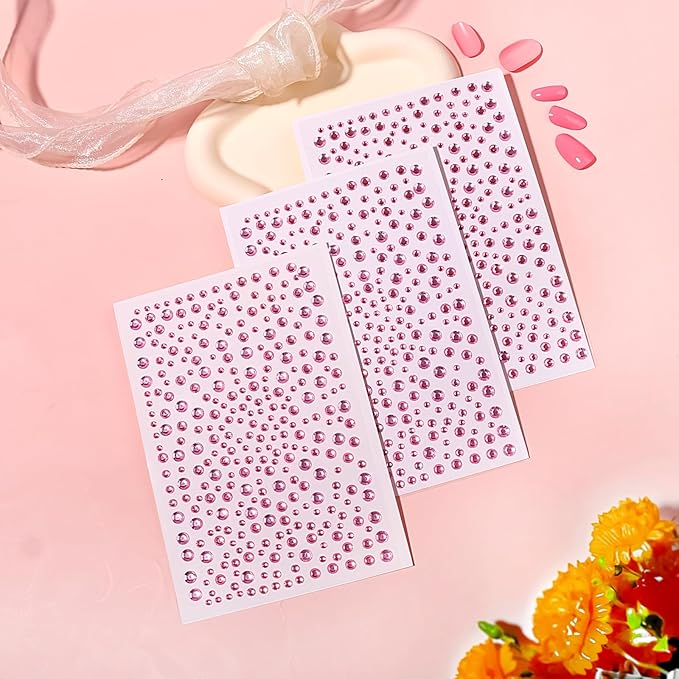 975Pcs Face Gems Hair Gems, Self-Adhesive Face Jewels Eye Jewels Rhinestones 3/4/5/6 mm DIY Face Gems Stick on, Hair Body Rhinestones Gems Crystals Pearls for Face Makeup, Crafts (gem_Pink)