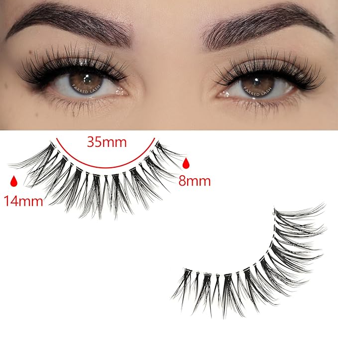 FARRED Cat Eye Lashes Natural Eyelashes Short Wispy Lash Strips Clear Band Volume Eyelash Cateye Medium Length False Lashes Natural Looking Hybrid Clusters Full Strip Lashes (A20 | 8-14MM)