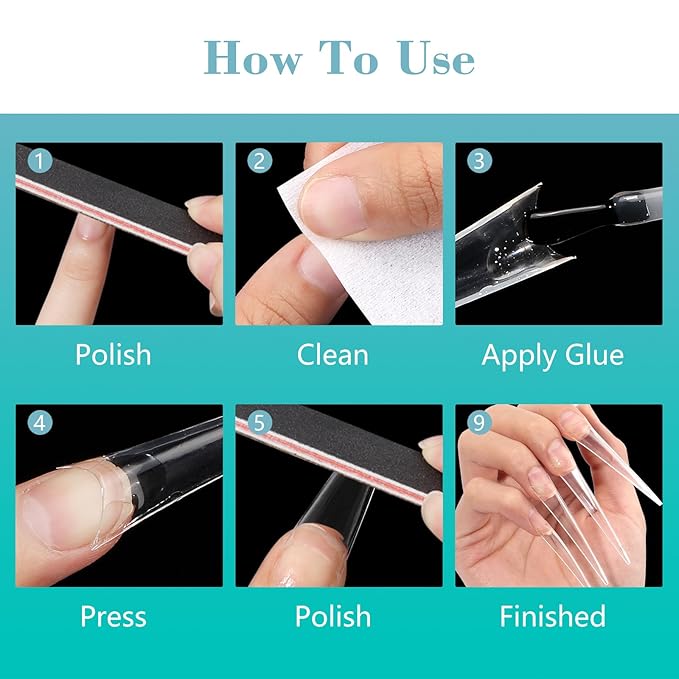 Quaferen 4XL Extra Long Stiletto Nail Tips, 300PCS Clear Nail tips for Acrylic nails Professional, Half Cover Nail Tips Use for Nail Extension Tips, French Nail Tips Tapered Stiletto Nails 12 Sizes