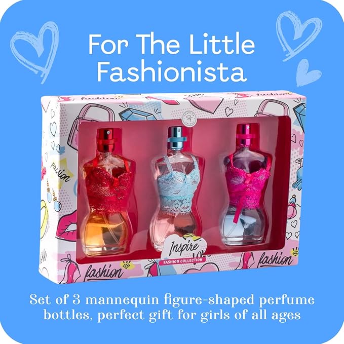 Inspire Teen Perfume Gift Set, Perfume for Kids, Girls 10-12, & Teenage, Teens Body Spray Mist, Girl Fashion Collection 3 Mannequin-Shaped Perfumes Bottles
