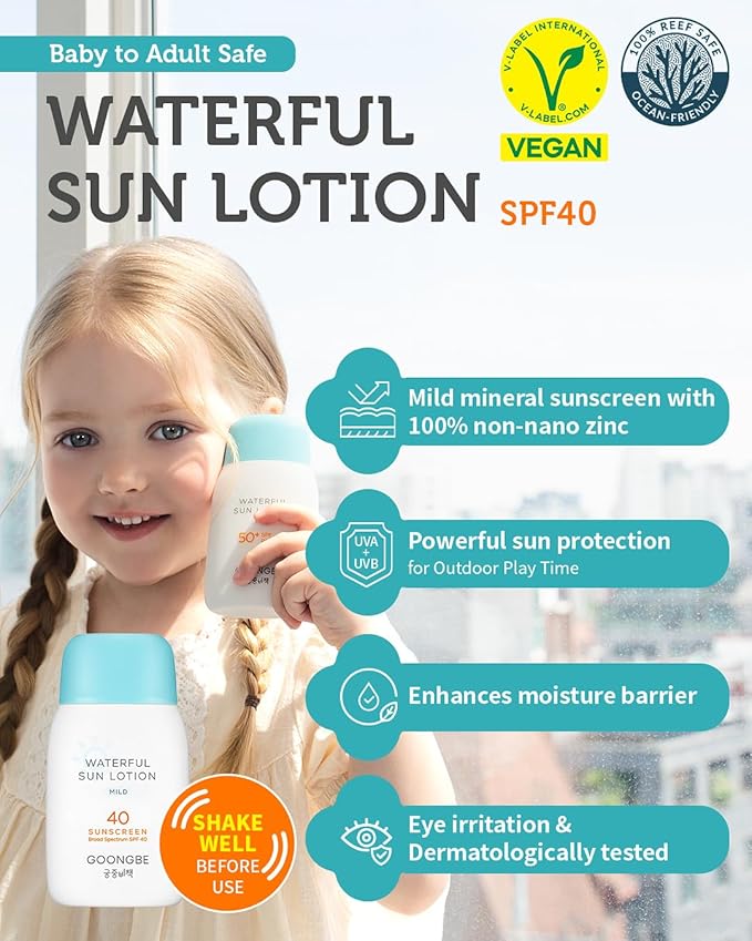 Kids Sun Lotion SPF 40 & Cooling Gel Cream - Zinc Oxide Mineral Sunscreen & 3-Second Soothing Relief - Korean Skincare for Sensitive Skin - Vegan Hypoallergenic, 2.82oz & 3.38oz