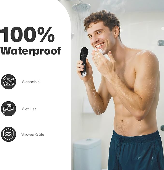 PRITECH Facial Cleansing Brush, Rechargeable Silicone Face Scrubber with Heat Massage End, Vibrating Exfoliator Scrubber for Deep Cleaning, Waterproof Face Brush for Women and Men (Black)