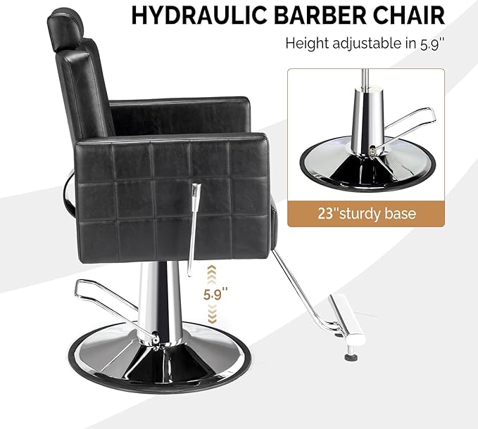 OmySalon Hydraulic Barber Chair Heavy Duty, Salon Chair for Hair Stylist All Purpose, Reclining Hair Salon Chair for Braiding Shampoo Facial Waxing Beauty Spa, 360 Degree Swivel, Black