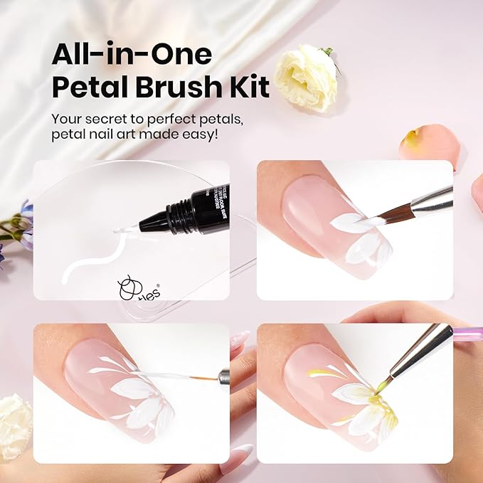 Beetles Nail Art Brushes Set for Gel Polish 3 Pcs Nail Art Design Pen and One White Painting Gel All-in-One Petal Brush Kit Flower DIY with Palette Dotting Manicure Tool Set
