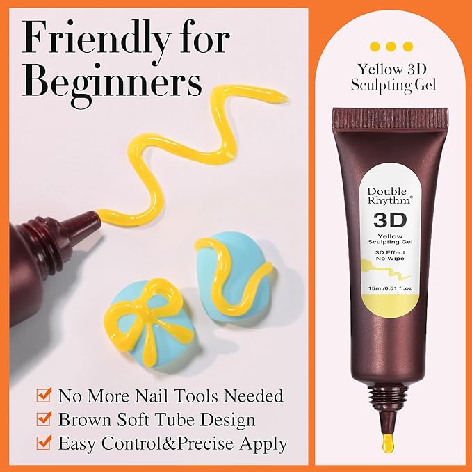 Double Rhythm 0.5 Oz 3D Nail Gel Art Sculpting No Wipe Polish for Designs DIY for Drawing, Molding, and Decoration (3D Sculpting Gel Yellow)