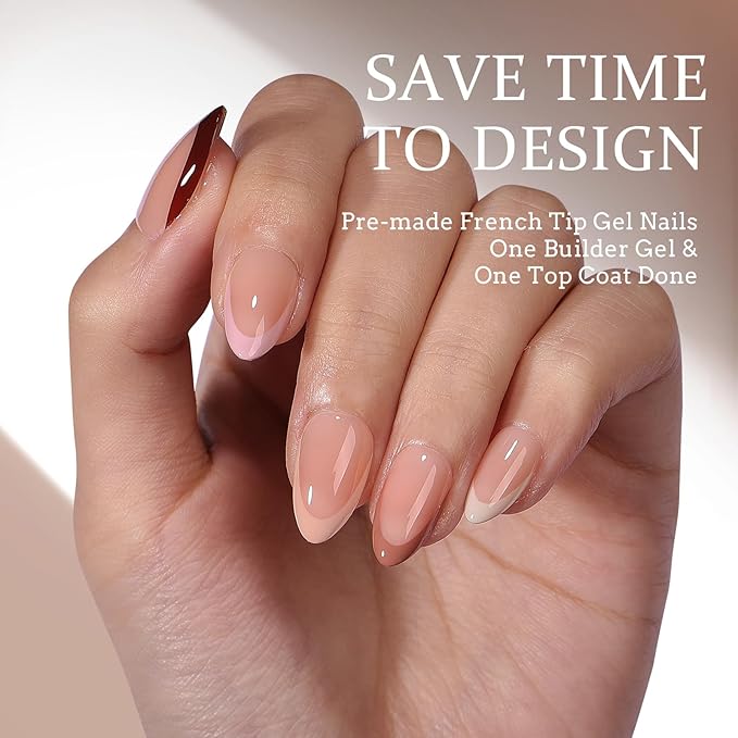 BTArtboxnails XCOATTIPS Press on Nails - French Tip Press on Nails, Fall Nails Short Almond Nail Tips, Skin Tones Soft Gel Nails False Nail, Soak Off Acrylic Nails Extensions Art