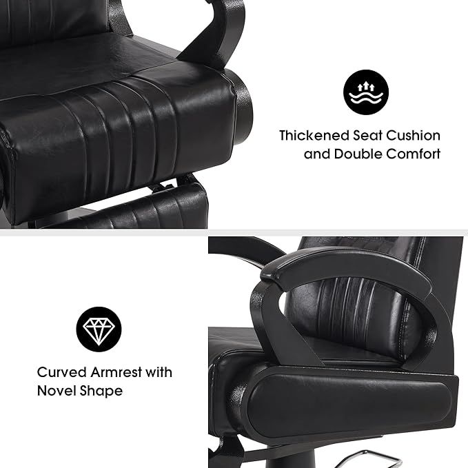 BarberPub All Purpose Barber Chair with Heavy Duty Pump,Reclining Adjustable Swivel Hair Styling Spa&Salon Chair for Hair Stylist, Home Salon,Barbershop 9502 (All Black)