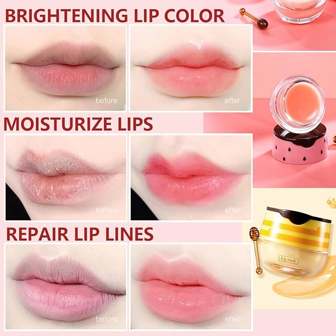 Strawberry Lip Balm, Honey Apple Watermelon Lip Mask Overnight, Moisturizing Lip Sleeping Mask, Vitamin E Lip Masks, Repairs And Prevents Chapped Lips (Strawberry）