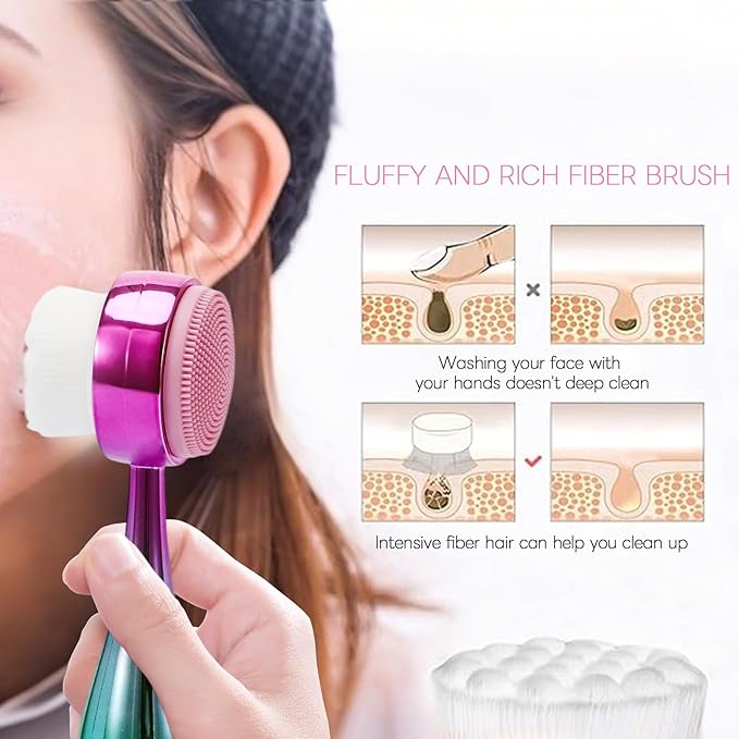 Face Brush 2 in 1, Facial Cleansing Brush Double Sides, Facial Exfoliation Scrub Brush Silicone Manual Face Scrubber Brush for Gentle Deep Pore Cleansing, Skincare (Green, 1 Pack)