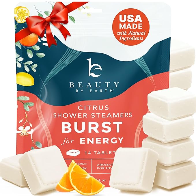 Shower Steamers Aromatherapy - USA Made with Natural Ingredients & Citrus Essential Oil, Long Lasting Shower Bombs for Energy Boost, Gift Set for Women & Men, Spa Gifts & Shower Accessories
