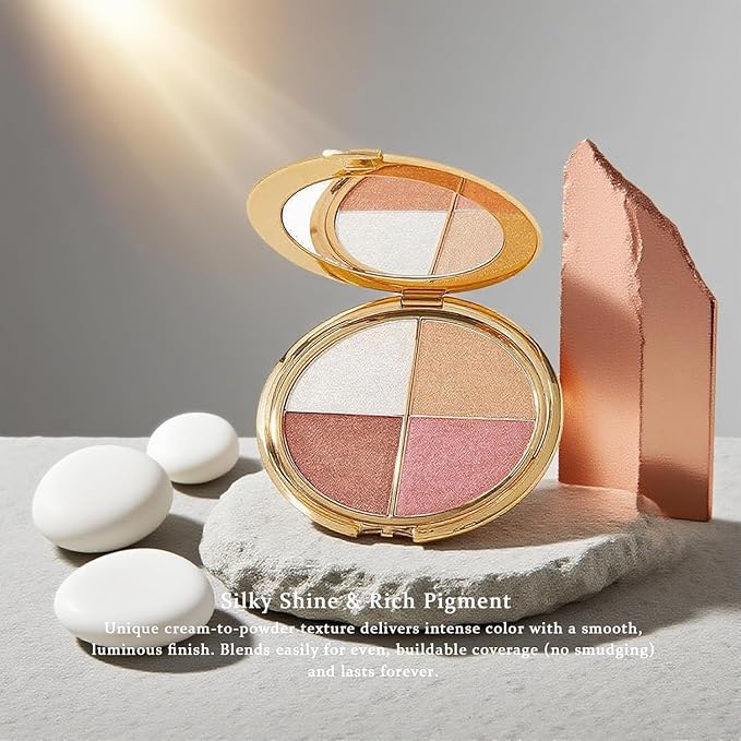 Eye & Cheek Palette - Eyeshadow and Highlighter Makeup (with Detachable Brush), Makeup Palettes Contour Kit, Shimmer Glow Face Highlighter Palette for Women Face, Natural Glow Contour Powder ((2pcs))