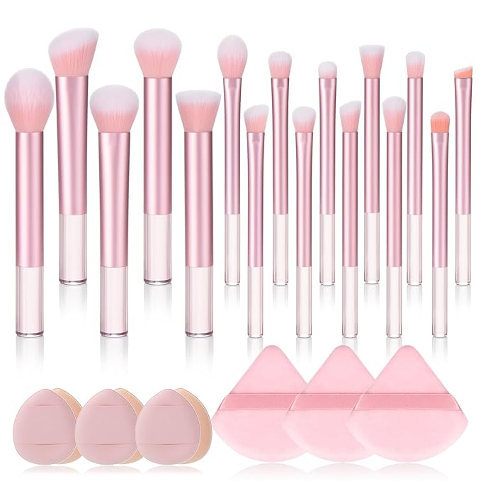 111 Makeup Brushes Set 22 Pcs Makeup Kit With Case Premium Soft Synthetic Hair Foundation Brush Concealer Brush Eyeshadow Brush Transparent Make up Brushes Set With Beauty puff(Pink, 22pcs)