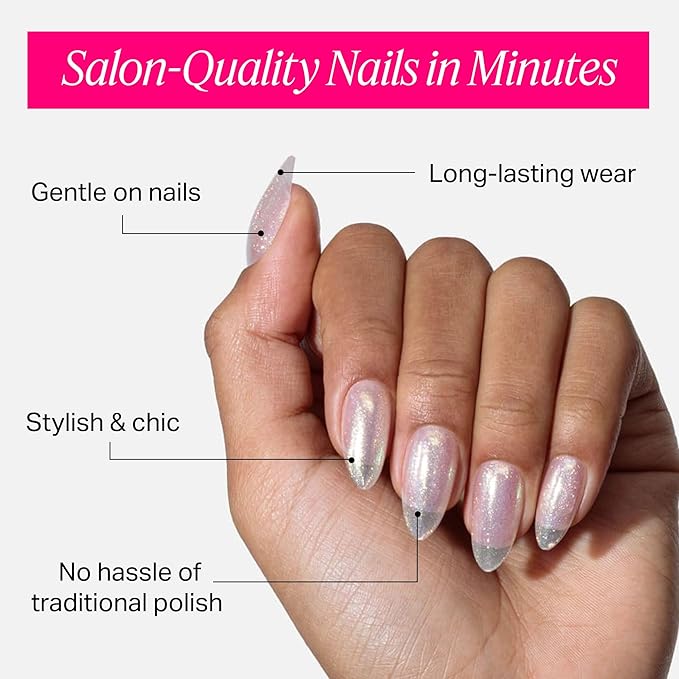 Nailboo Press On Nails, Salon-Quality Reusable Fake Nails for Fast DIY Manicure with Strong Hold Nail Glue for Press Ons, Nail File, & Alcohol Prep Pads, Celestial Sweetie