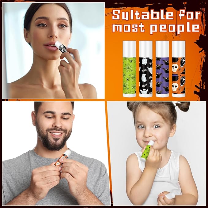 40 Pcs Halloween Lip Balm Ghost Spiderweb Skull Bat Lip Moisturizers for Halloween, 4 Styles
