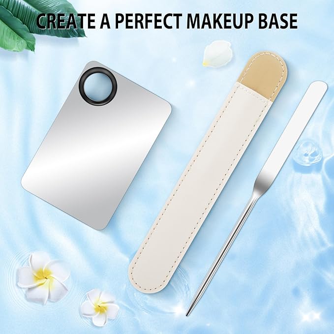 2 in-1 Set Make up Mixing Palette, Foundation Mixing Palette Stainless Steel Makeup Palette with Makeup Spatula for Professional Cosmetic Artist Make up Palette for Mixing Foundation Nail-Art