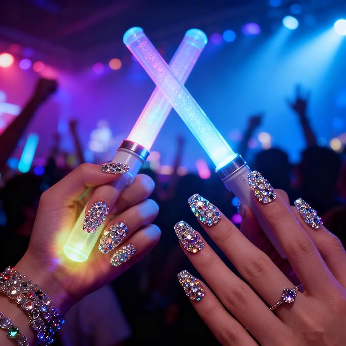 Handmade 24pcs Full 3D Rhinestone Press on False Nails Medium length Coffin Fake Nails Salon DIY Manicure Reusable Acrylic Shiny Crystal Nail Art Tips Gift for Women Girls