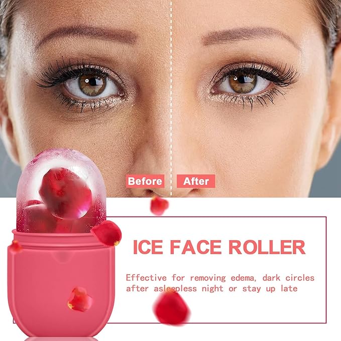 KOGITI Ice Mold for Face，Ice Roller for Face & Eye, Beauty Facial Ice Rollers Ice Holder Mold Face Puffiness Relief Massage Skin Care Tools, Ice Facial Cube (New-Pink)