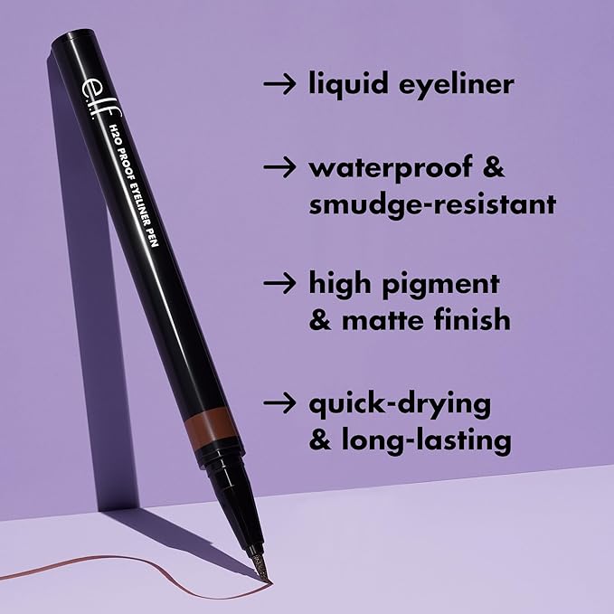 e.l.f. H2O Proof Eyeliner Pen, Felt Tip, Waterproof, Long-Lasting, High-Pigmented Liner For Bold Looks, Vegan & Cruelty-Free, Deep Brown
