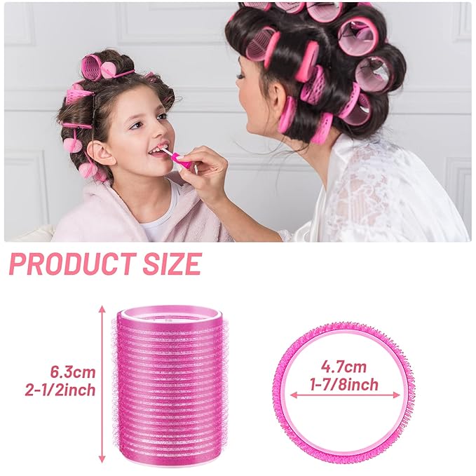 Big Self-Grip Hair Rollers with Stainless Steel Duckbill Clips for Long, Medium Hair and Volume