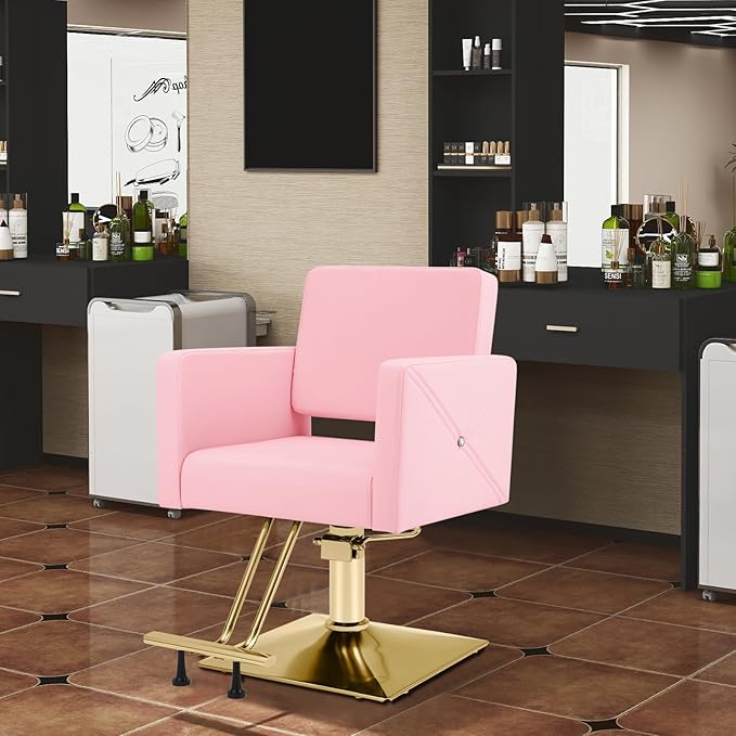 Artist hand Hair Salon Chair Pink and Gold, Hydraulic Styling Chair with Heavy Duty Pump, 360 Degree Swivel Barber Chair, Beauty Salon Equipment for Hair Stylist, Max Load 330 Lbs