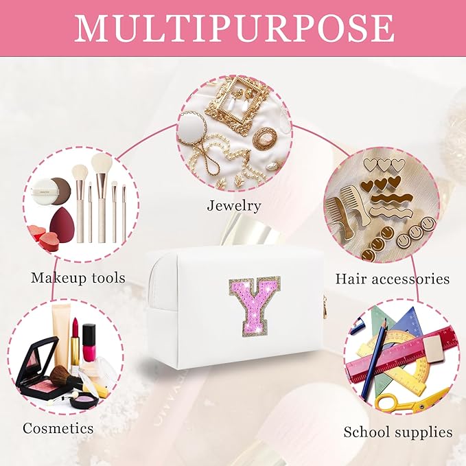 Initial letter patch makeup bag,