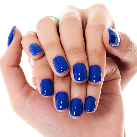 GLAMERMAID Extra Short Press on Nails 24PCS, Royal Blue Jelly Fall Gel Glue on Nails, Glossy Round Reusable UV Finish Fake Nails Acrylic False Nails Manicure Kits for Women