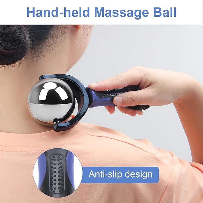 Cold Massage Roller Ball, Cold Therapy Relief, Portable Fitness Ice Roller Ball with Handle, Great Tool for Back/Neck Pain (Blue)