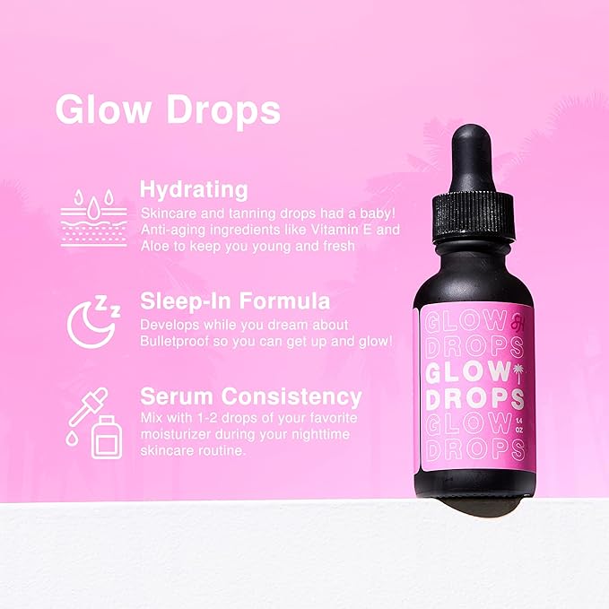 Glow Drops Self Tanning Serum | Customizable Face Tanning Drops with Aloe & Vitamin E | Hydrating Serum Streak-Free Formula for Natural Buildable Glow | illuminating Skin Booster | 1.4 Fl Oz