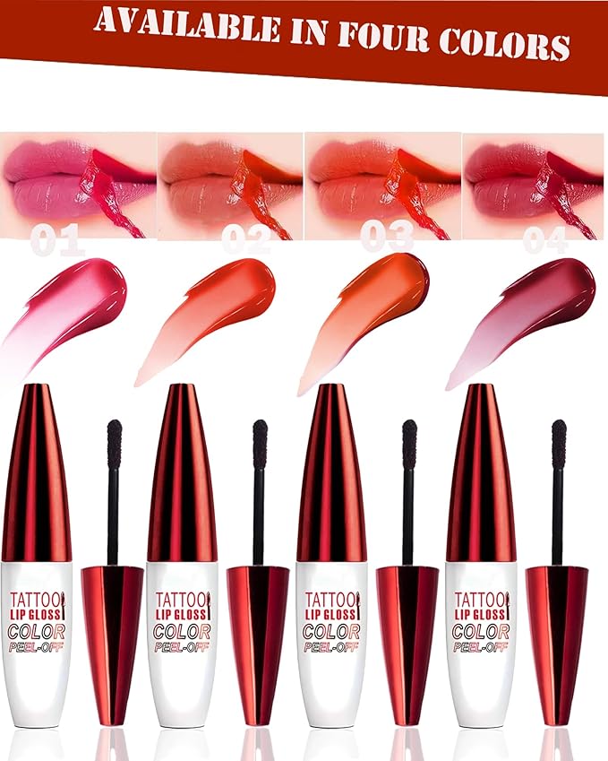 Peel Off Lip Stain Tattoo Lip Gloss,Red Matte Lip Liner Stain Peel Off Waterproof Long Lasting,Highly Pigmented Transfer-Proof Nude Lips Tint Non-Stick Tinted Liquid Lipstick Makeup for Women-03