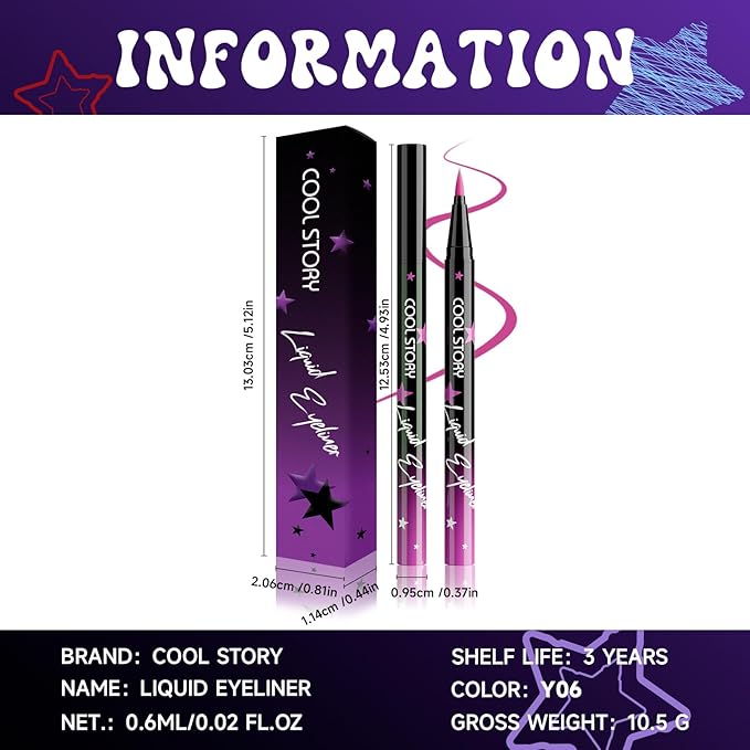 COOL STORY Liquid Eyeliner Waterproof Smudge Proof Eye Liner, 24H Long-Lasting, 0.6ml/0.02 fl.oz Fuchsia Pink