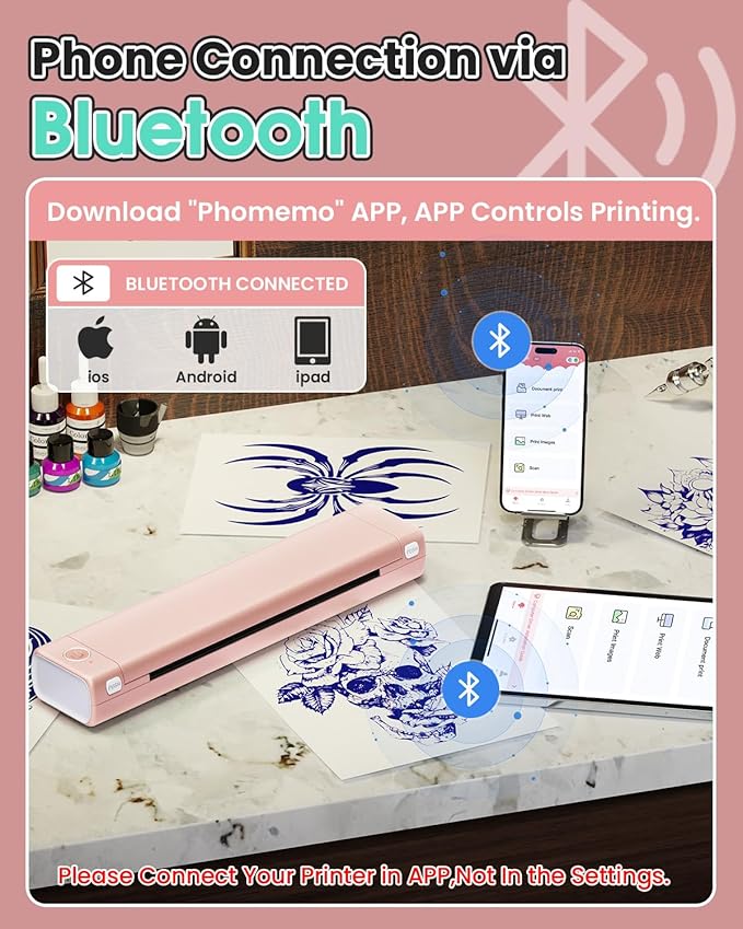 Phomemo M08F Bluetooth Tattoo Stencil Printer, Thermal Stencil Printer with 10pcs Transfer Paper, Tattoo Transfer Machine for Artists & Beginners, Compatible with Phone, Tablet & PC