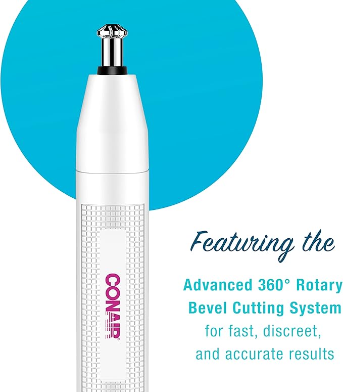 Conair Ear and Nose Hair Trimmer for Women, Cordless Battery-Powered, Patent 360 Bevel Blade for No Pull, No Snag Trimming Experience, True Glow by Conair