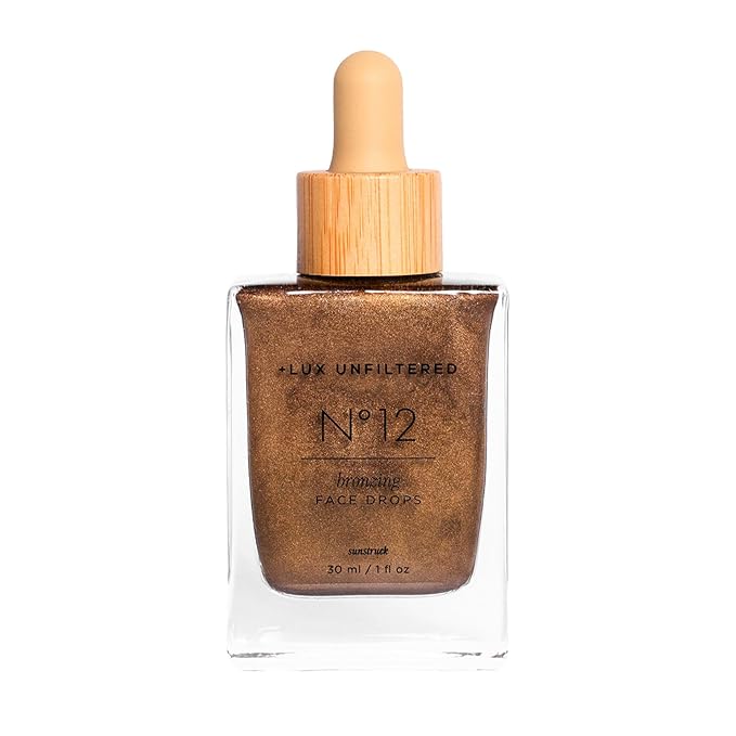 + Lux Unfiltered N°12 Sunstruck Face Tanning Drops - Fragrance Free Bronzing Drops for Face with Hyaluronic Acid, Coconut Water, & Passionfruit Oil - Cruelty Free & Vegan Self Tanner