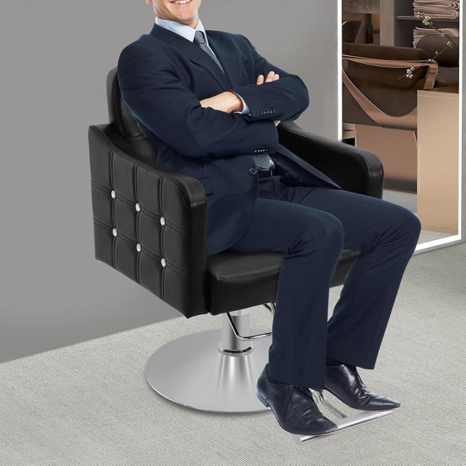 Barber Chair Hair Salon Chair for Hair Stylist 360° Swivel Hydraulic Hair Chair with Black Leather Heavy-Duty Salon Chairs for Barbershop,Home,Spa Max Load 440 Lbs