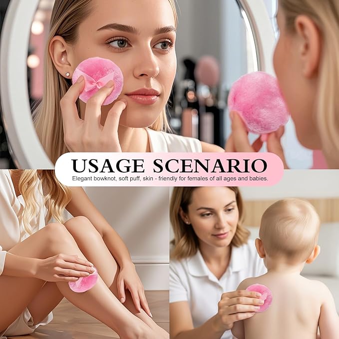 2 Pieces Large Body Powder Puff and Container Powder Container with Puff Crystal Case Soft Washable Reusable Velour Face Body Glitter Wet Dry Makeup (Rome)