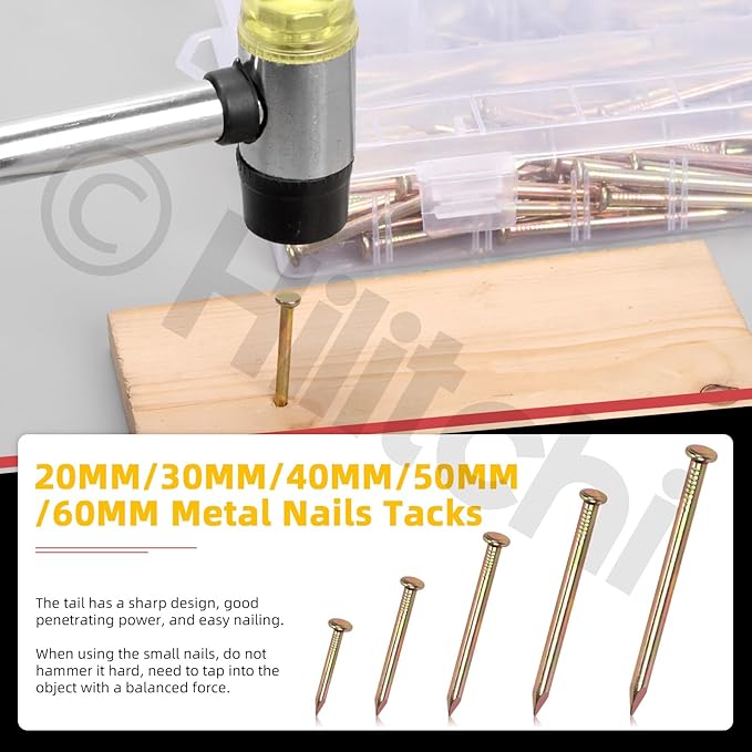 Hilitchi 301PCS 5 Sizes Brick Steel Nails Assortment Kit 0.78" 1.2" 1.58" 2" 2.36" Galvanized Concrete Wall Nail Cement Nails for Concrete Brick Drywall (Colorful)