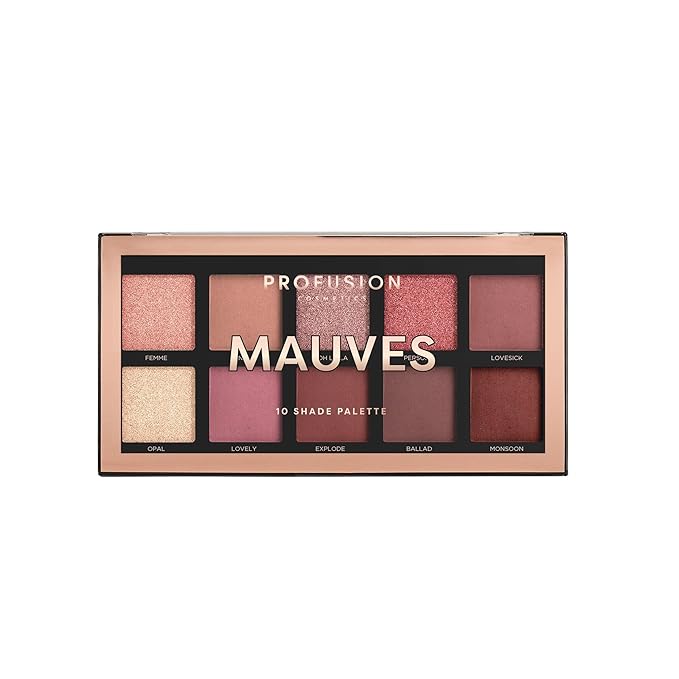 Profusion Cosmetics 10 Shade Eyeshadow Palette - High Pigmented Multi-Finish Colors, Vegan & Cruelty-Free, Create Stunning Looks On-the-Go - Travel-Friendly & Versatile Makeup, Mauve Hues