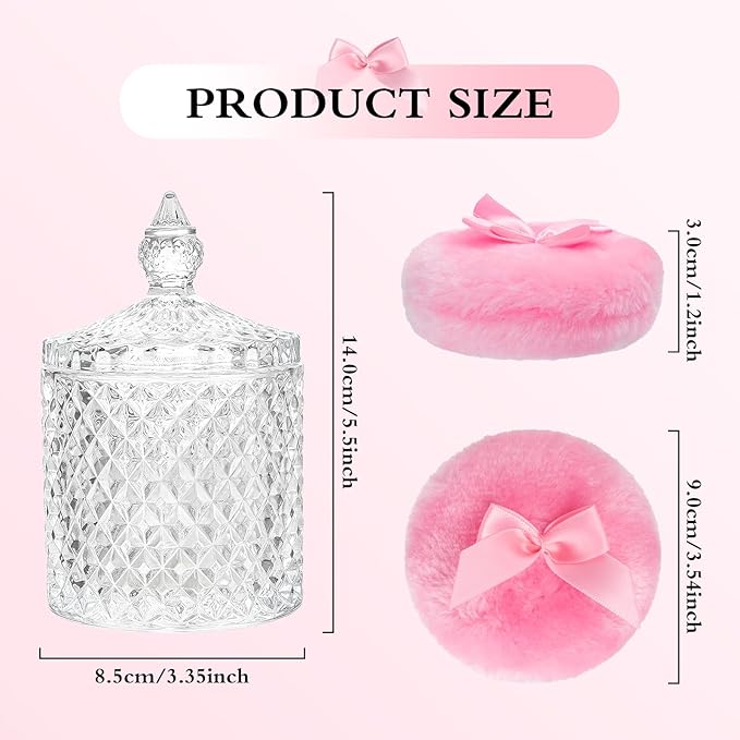 2 Pieces Large Body Powder Puff and Container Powder Container with Puff Crystal Case Soft Washable Reusable Velour Face Body Glitter Wet Dry Makeup (Rome)