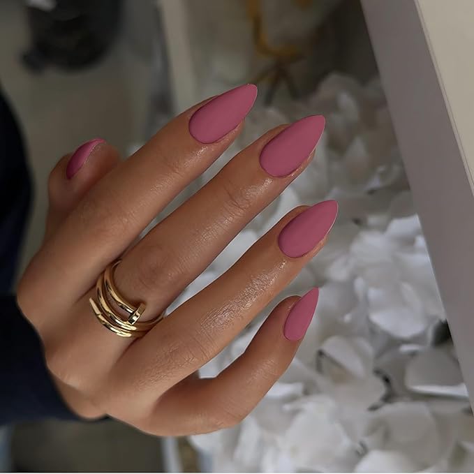 48Pcs Matte Plum Press on Nails Almond Fake Nails Glue on Nails Medium Length Almond Shaped Nails Press ons, Stiletto False Nails for Women, Medium Almond Nails, Thick Natural Acrylic Gel Nails