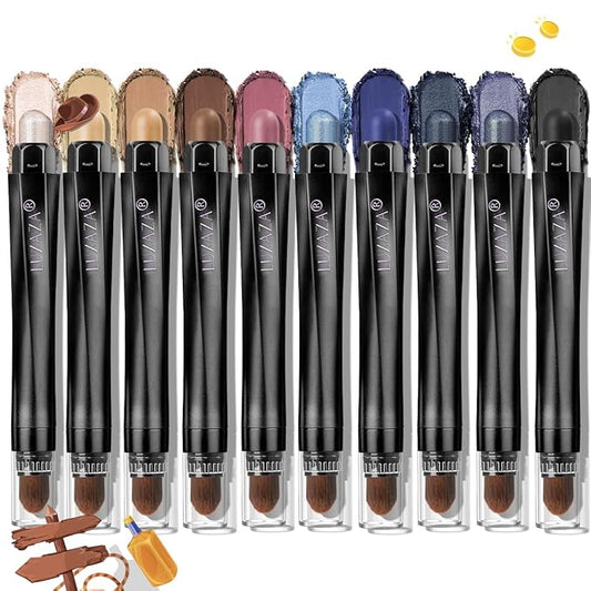 10PCS Cream Eyeshadow Stick Set,Pro Longwear Eye Shadow Brightener Pencil Crayon Makeup Sticks