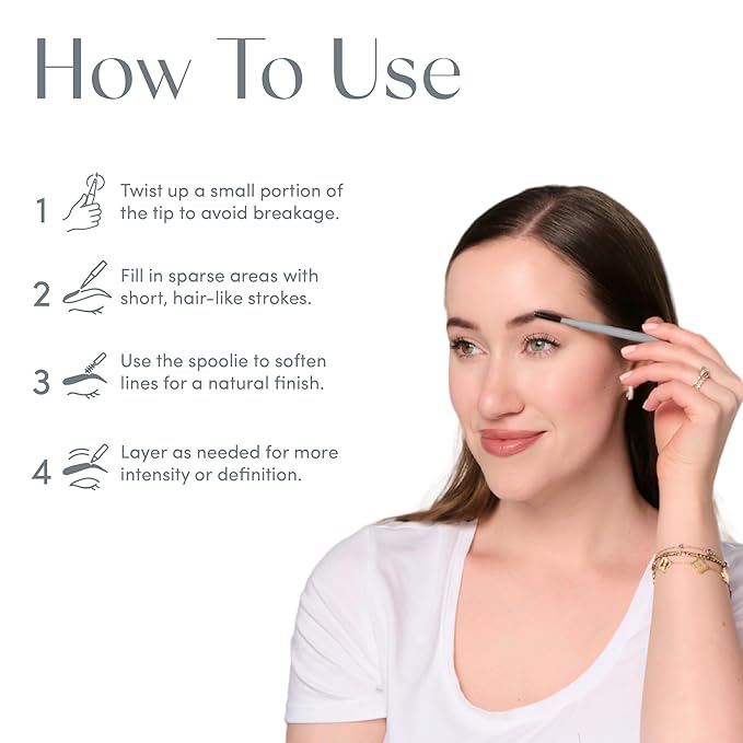 Easy Everyday™ Brow Pencil - Best Eyebrow Pencil for Women, Smudge Proof Hair-Like Strokes, 1.2mm Precision Tip with Spoolie, Vegan (Ebony)