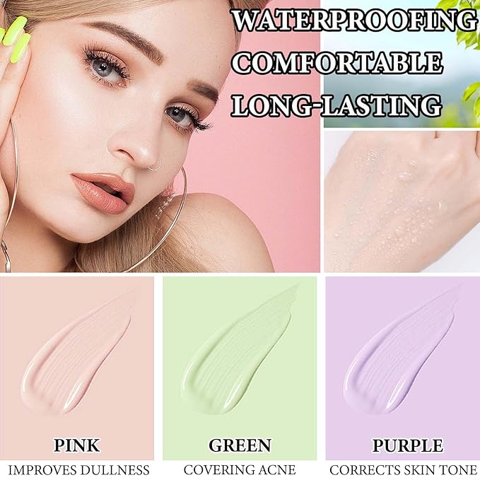 1 Pcs One Step Color Corrector,Natural Isolation Cream,Face Primer Makeup Tricolor Tinted Moisturizer,Oil Control & Moisturizing Skin Tone Correcting and Brightening Primer Concealer Foundation