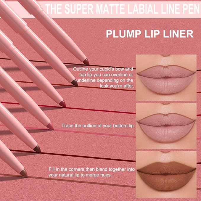 Silky Smooth Retractable Matte Lip Liner Pencil, Light Orange Lip Liner Long-Lasting Creamy Formula for Shaping & Sculpting Lips, Matte Velvet Pigmented Lip Liner Crayon Lipstick 04#