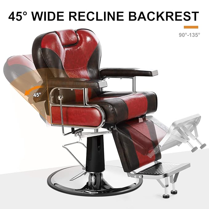 Artist hand Barber Chairs for Barbershop Heavy Duty Barber Chair Reclining with Headrest, 360 Degree Swivel Salon Chair for Hair Stylists, Tattoo Artists, Cosmetologists, Red and Brown